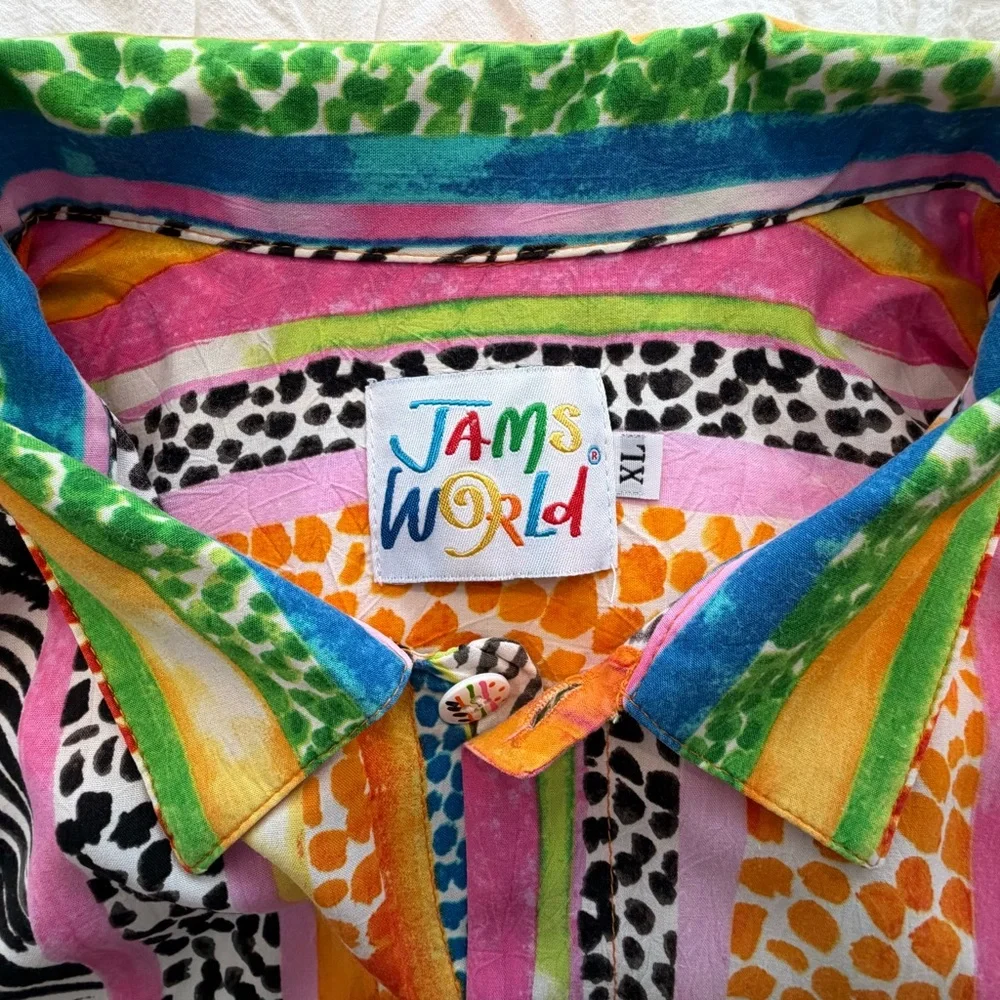 RARE Jams World Hawaiian Aloha Men's Shirt, XL “Wild” Animal Print Stripes. EUC - Picture 4 of 8